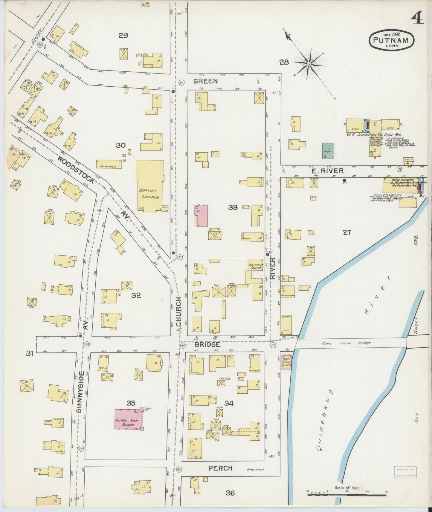 Sanborn Fire Insurance Map from Putnam, Windham County, Connecticut (1892), Sheet #0004 - Complete Map Set gallery image, historic Sanborn map, vintage wall art, Connecticut Connecticut