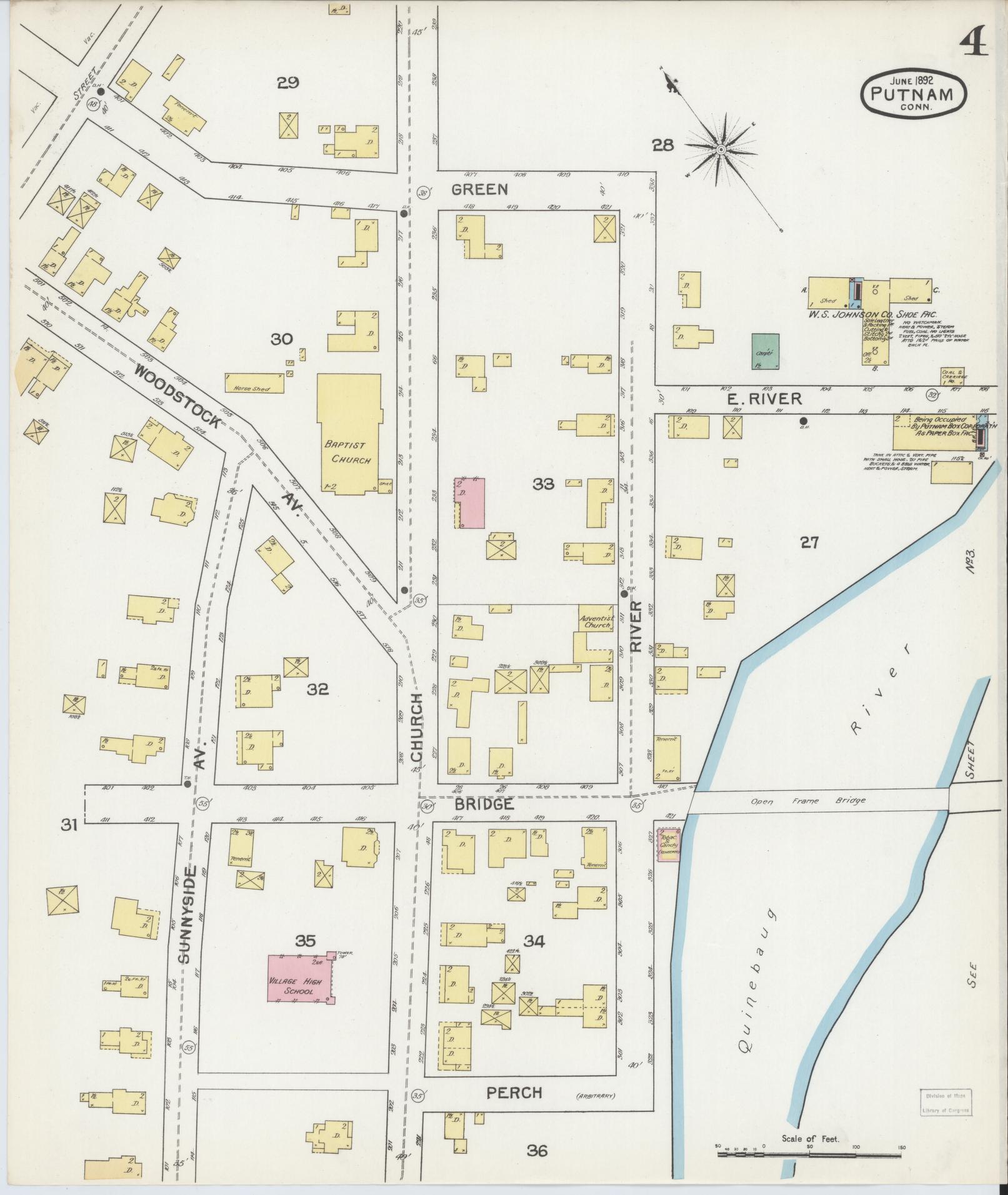 Sanborn Fire Insurance Map from Putnam, Windham County, Connecticut (1892), Sheet #0004 - Complete Map Set gallery image, historic Sanborn map, vintage wall art, Connecticut Connecticut