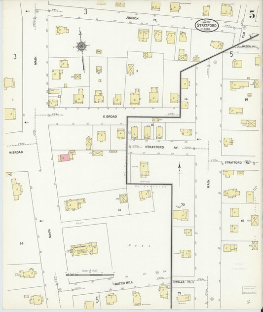 Sanborn Fire Insurance Map from Stratford, Fairfield County, Connecticut (1912), Sheet #0005 - Historic Sanborn Fire Insurance Map Print, vintage old map wall art, antique decor, genealogy gift, Connecticut Connecticut map