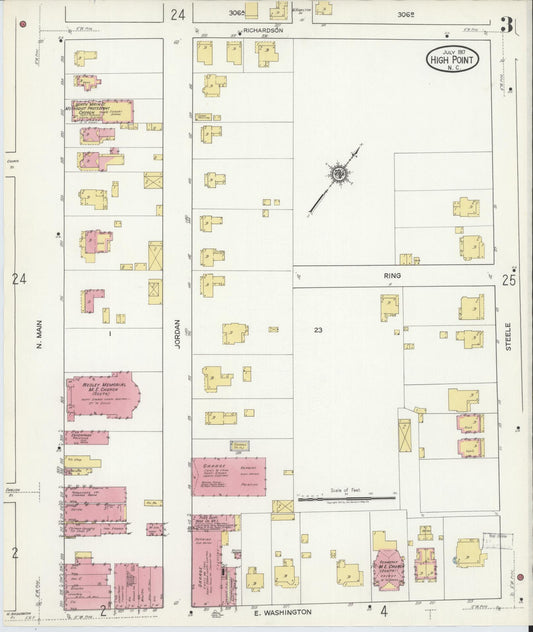 Sanborn Fire Insurance Map from High Point, Guilford County, North Carolina (1917), Sheet #0003 - Historic Sanborn Fire Insurance Map Print, vintage old map wall art, antique decor, genealogy gift, North Carolina North Carolina map