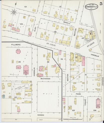 Sanborn Fire Insurance Map from Edwardsville, Madison County, Illinois (1892), Sheet #0005 - Historic Sanborn Fire Insurance Map Print, vintage old map wall art, antique decor, genealogy gift, Illinois Illinois map