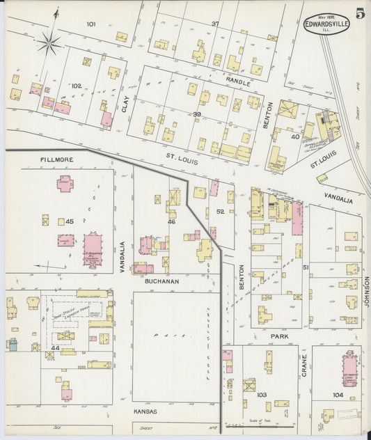 Sanborn Fire Insurance Map from Edwardsville, Madison County, Illinois (1892), Sheet #0005 - Historic Sanborn Fire Insurance Map Print, vintage old map wall art, antique decor, genealogy gift, Illinois Illinois map