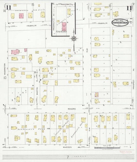 Sanborn Fire Insurance Map from Downers Grove, Dupage County, Illinois (1927), Sheet #0011 - Historic Sanborn Fire Insurance Map Print, vintage old map wall art, antique decor, genealogy gift, Illinois Illinois map