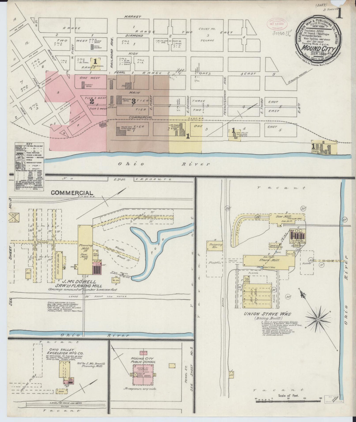 Sanborn Fire Insurance Map from Mound City, Pulaski County, Illinois (1889), Sheet #0001 - Complete Map Set gallery image, historic Sanborn map, vintage wall art, Illinois Illinois