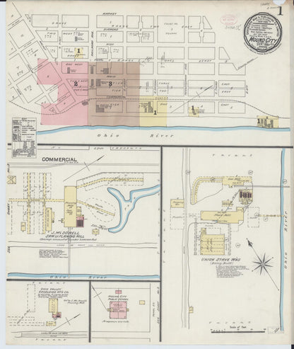 Sanborn Fire Insurance Map from Mound City, Pulaski County, Illinois (1889), Sheet #0001 - Complete Map Set gallery image, historic Sanborn map, vintage wall art, Illinois Illinois