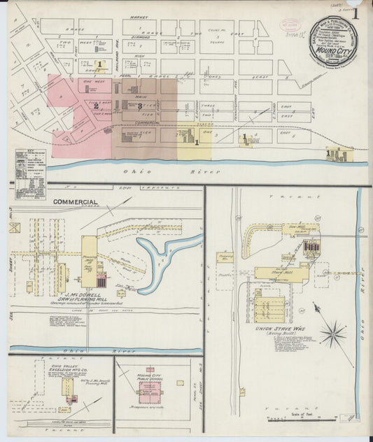 Sanborn Fire Insurance Map from Mound City, Pulaski County, Illinois (1889), Sheet #0001 - Complete Map Set gallery image, historic Sanborn map, vintage wall art, Illinois Illinois