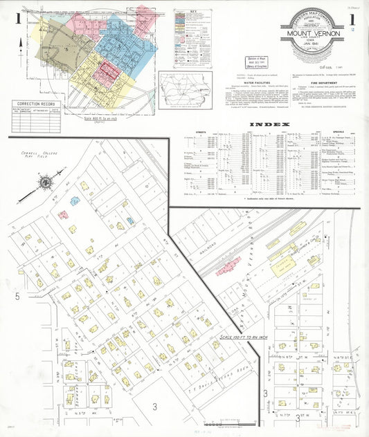 Sanborn Fire Insurance Map from Mount Vernon, Linn County, Iowa (1941), Sheet #0001 - Historic Sanborn Fire Insurance Map Print, vintage old map wall art