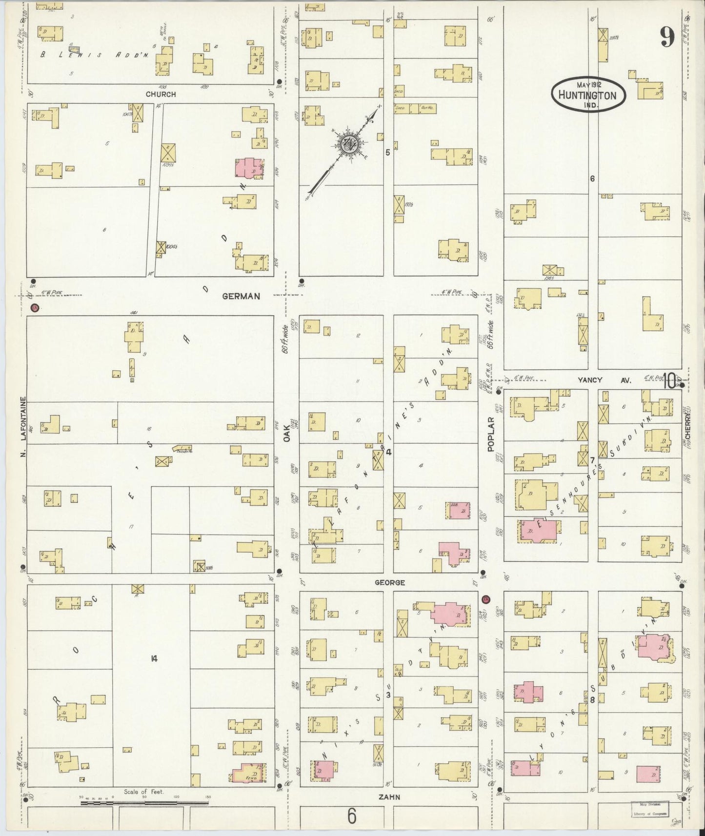 Sanborn Fire Insurance Map from Huntington, Huntington County, Indiana (1912), Sheet #0009 - Complete Map Set gallery image, historic Sanborn map, vintage wall art, Indiana Indiana