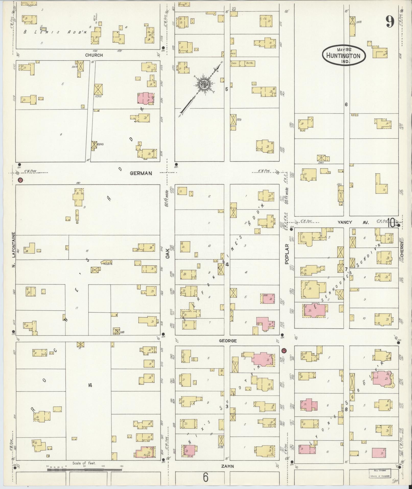 Sanborn Fire Insurance Map from Huntington, Huntington County, Indiana (1912), Sheet #0009 - Complete Map Set gallery image, historic Sanborn map, vintage wall art, Indiana Indiana