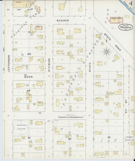 Sanborn Fire Insurance Map from Waupaca, Waupaca County, Wisconsin (1891), Sheet #0004 - Historic Sanborn Fire Insurance Map Print, vintage old map wall art, antique decor, genealogy gift, Wisconsin Wisconsin map