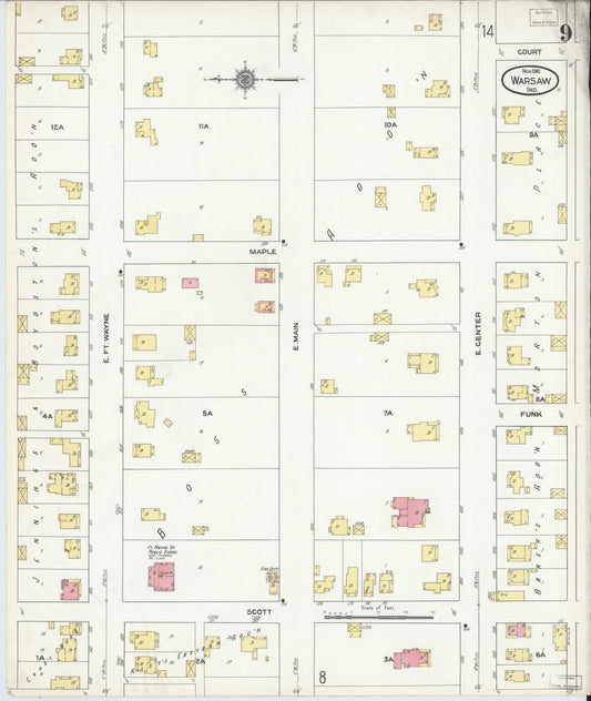 Sanborn Fire Insurance Map from Warsaw, Kosciusko County, Indiana (1910), Sheet #0009 - Historic Sanborn Fire Insurance Map Print, vintage old map wall art, antique decor, genealogy gift, Indiana Indiana map