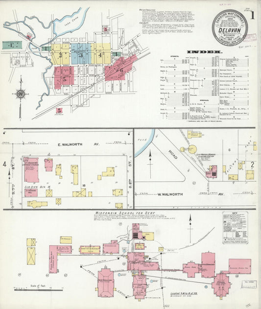 Sanborn Fire Insurance Map from Delavan, Walworth County, Wisconsin (1910), Sheet #0001 - Historic Sanborn Fire Insurance Map Print, vintage old map wall art, antique decor, genealogy gift, Wisconsin Wisconsin map