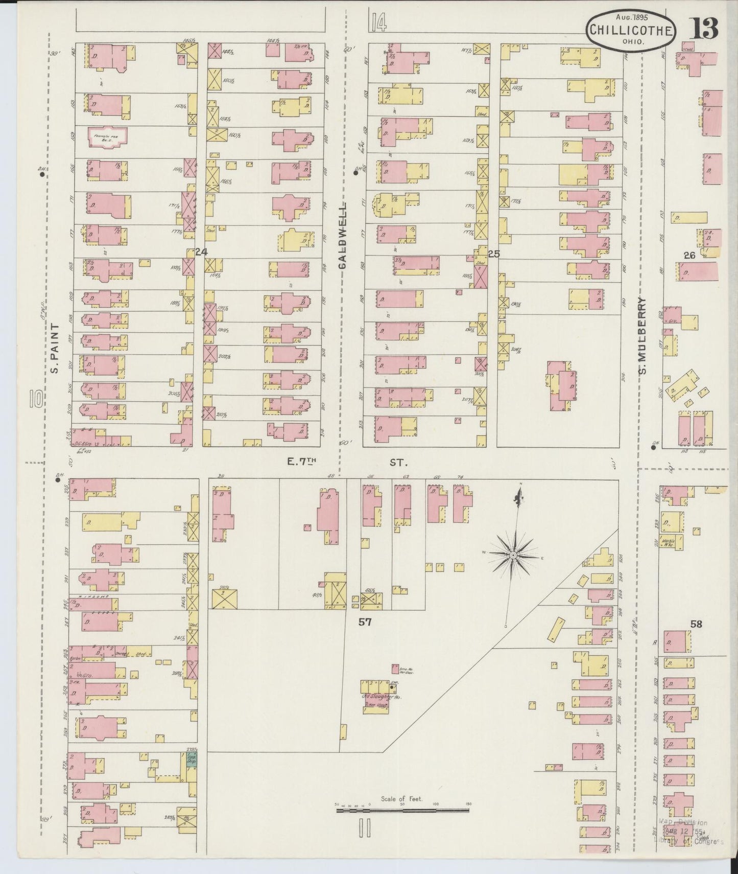 Sanborn Fire Insurance Map from Chillicothe, Ross County, Ohio (1895), Sheet #0013 - Historic Sanborn Fire Insurance Map Print, vintage old map wall art, antique decor, genealogy gift, Ohio Ohio map