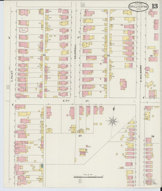 Sanborn Fire Insurance Map from Chillicothe, Ross County, Ohio (1895), Sheet #0013 - Historic Sanborn Fire Insurance Map Print, vintage old map wall art, antique decor, genealogy gift, Ohio Ohio map