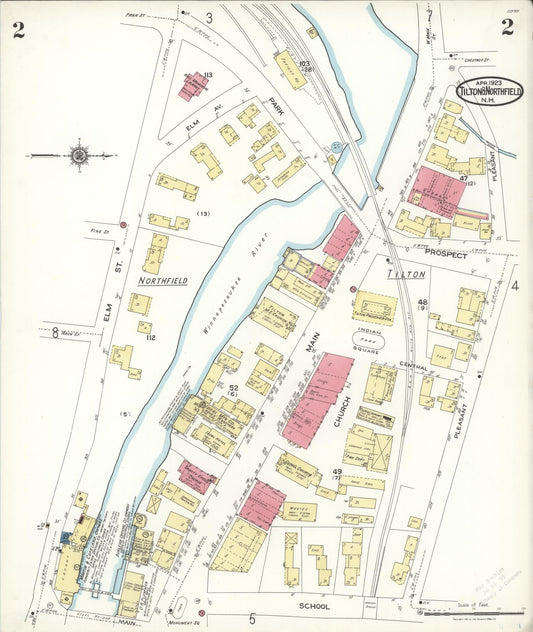 Sanborn Fire Insurance Map from Tilton, Belknap County, New Hampshire (1923), Sheet #0002 - Historic Sanborn Fire Insurance Map Print, vintage old map wall art, antique decor, genealogy gift, New Hampshire New Hampshire map