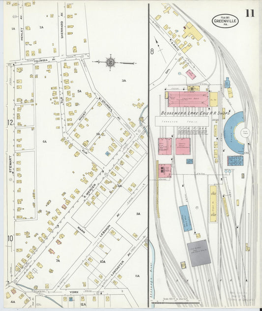 Sanborn Fire Insurance Map from Greenville, Mercer County, Pennsylvania (1911), Sheet #0011 - Historic Sanborn Fire Insurance Map Print, vintage old map wall art, antique decor, genealogy gift, Pennsylvania Pennsylvania map