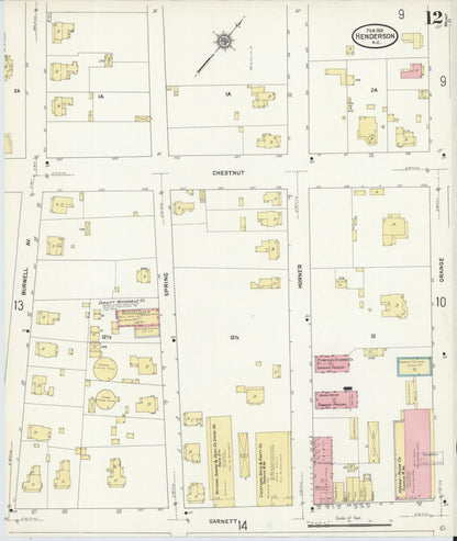 Sanborn Fire Insurance Map from Henderson, Vance County, North Carolina (1912), Sheet #0012 - Complete Map Set gallery image, historic Sanborn map, vintage wall art, North Carolina North Carolina