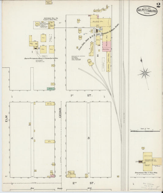 Sanborn Fire Insurance Map from South Pittsburg, Marion County, Tennessee (1887), Sheet #0002 - Historic Sanborn Fire Insurance Map Print, vintage old map wall art, antique decor, genealogy gift, Tennessee Tennessee map