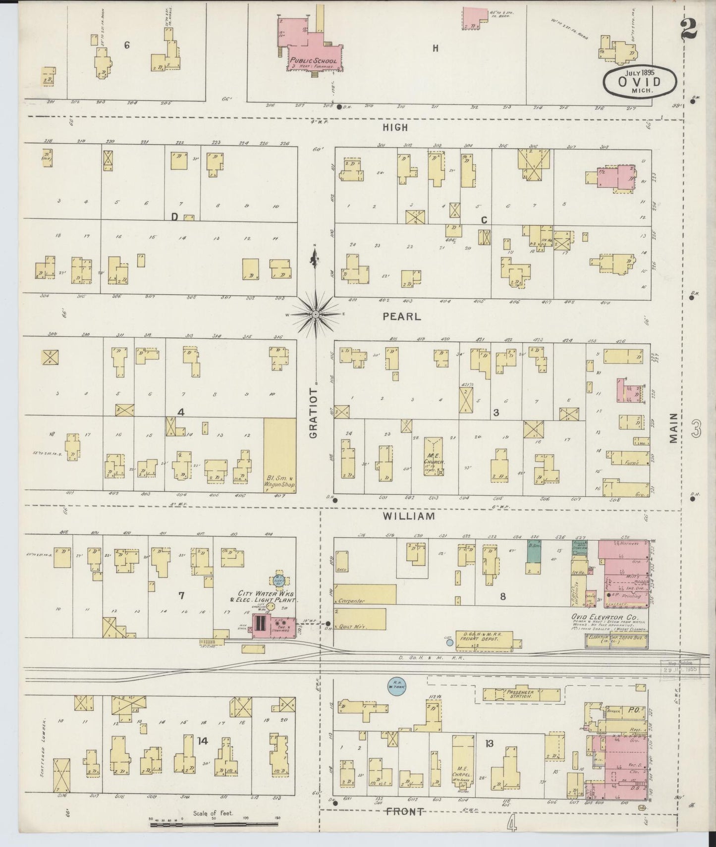Sanborn Fire Insurance Map from Ovid, Clinton County, Michigan (1895), Sheet #0002 - Complete Map Set gallery image, historic Sanborn map, vintage wall art, Michigan Michigan