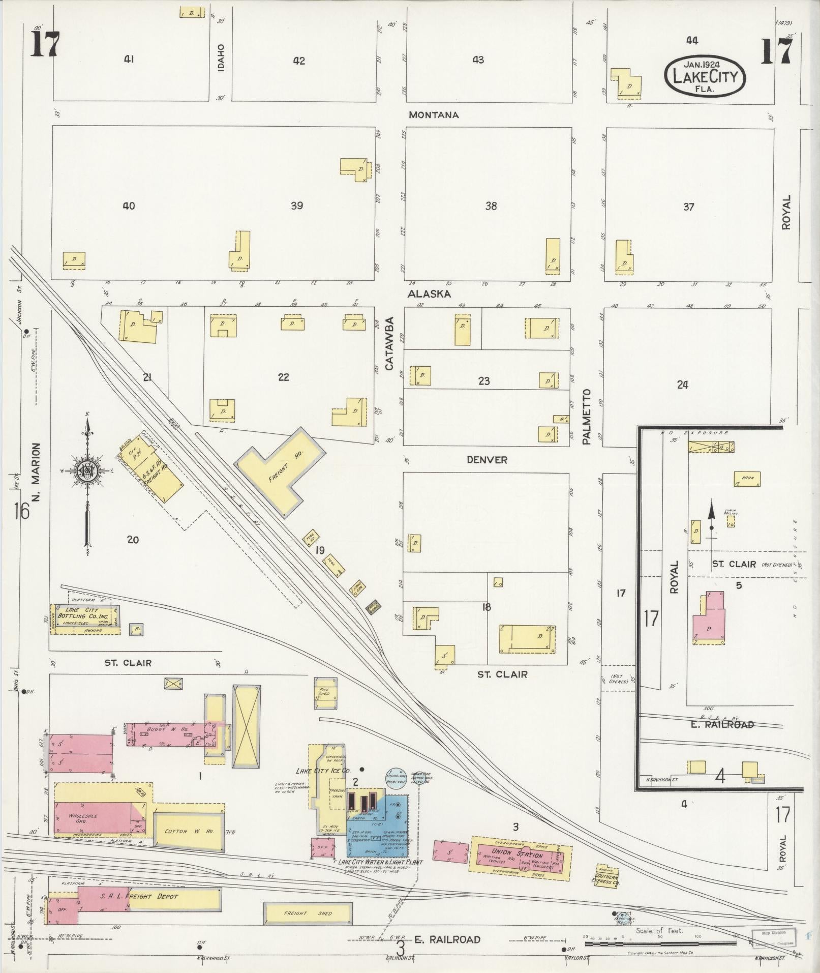 Sanborn Fire Insurance Map from Lake City, Columbia County, Florida (1924), Sheet #0017 - Complete Map Set gallery image, historic Sanborn map, vintage wall art, Florida Florida