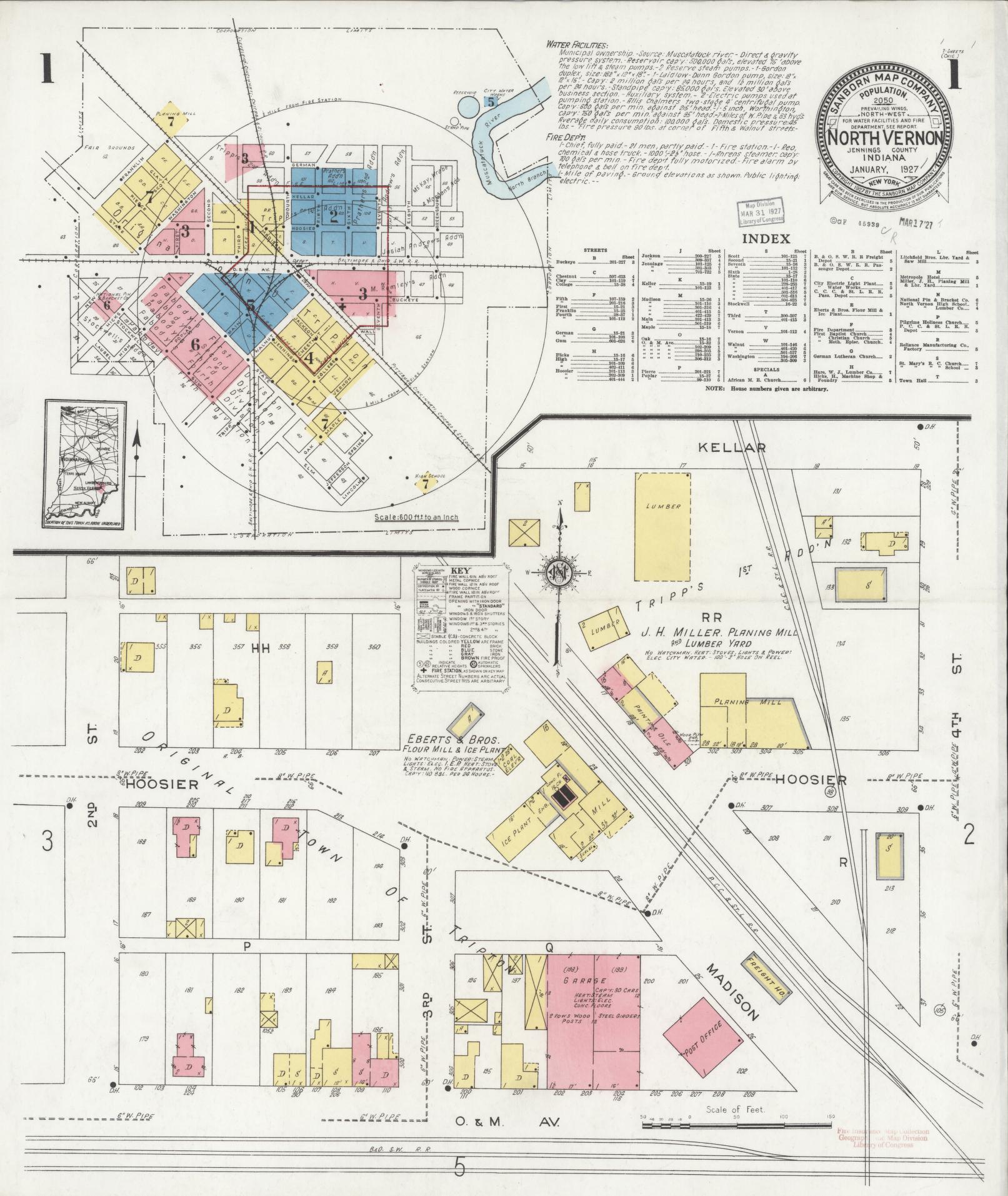 Sanborn Fire Insurance Map from North Vernon, Jennings County, Indiana. (1927) – Historic Sanborn Fire Insurance Map Print