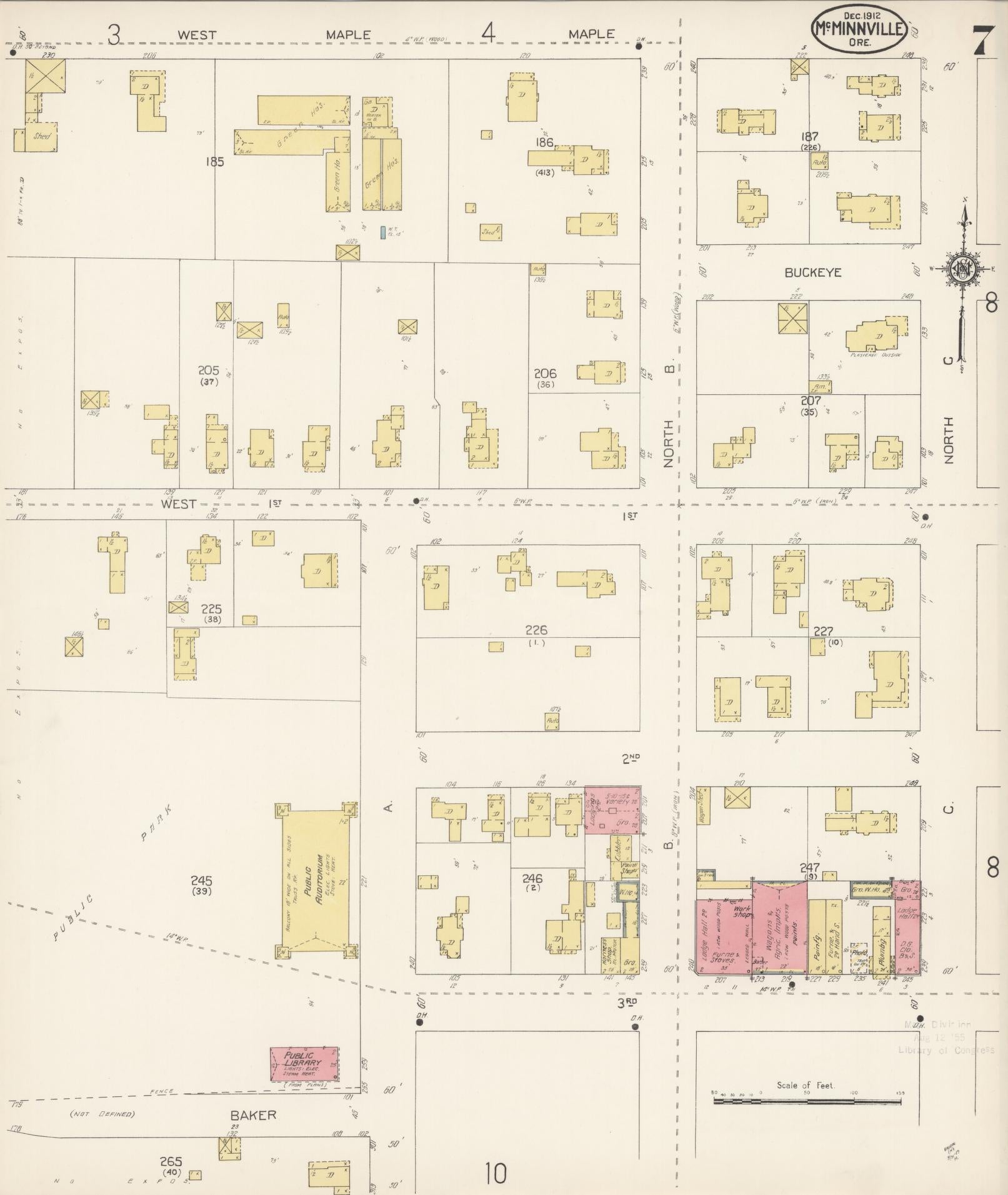 Sanborn Fire Insurance Map from McMinnville, Yamhill County, Oregon (1912), Sheet #0007 - Historic Sanborn Fire Insurance Map Print, vintage old map wall art, antique decor, genealogy gift, Oregon Oregon map