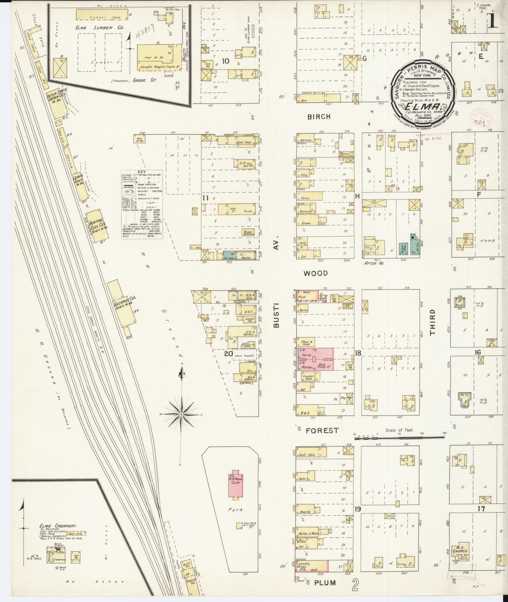 Sanborn Fire Insurance Map from Elma, Howard County, Iowa (1894), Sheet #0001 - Historic Sanborn Fire Insurance Map Print, vintage old map wall art