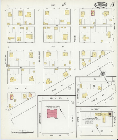 Sanborn Fire Insurance Map from Clarendon, Donley County, Texas (1921), Sheet #0009 - Complete Map Set gallery image, historic Sanborn map, vintage wall art, Texas Texas