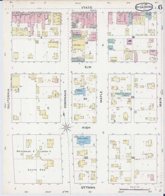 Sanborn Fire Insurance Map from Sycamore, De Kalb County, Illinois (1891), Sheet #0006 - Historic Sanborn Fire Insurance Map Print, vintage old map wall art, antique decor, genealogy gift, Illinois Illinois map
