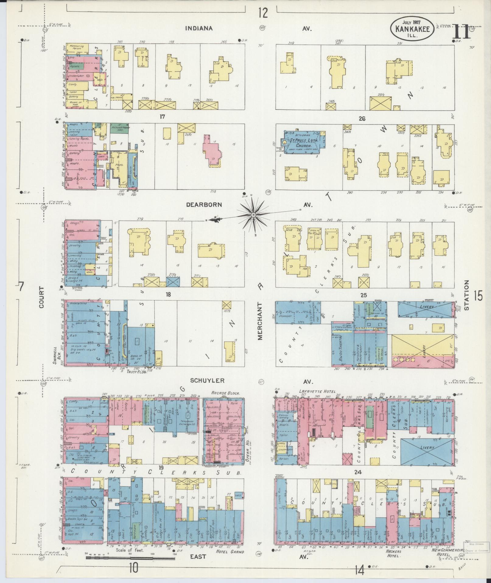 Sanborn Fire Insurance Map from Kankakee, Kankakee County, Illinois (1907), Sheet #0011 - Historic Sanborn Fire Insurance Map Print, vintage old map wall art, antique decor, genealogy gift, Illinois Illinois map