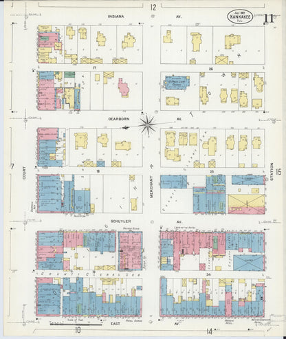 Sanborn Fire Insurance Map from Kankakee, Kankakee County, Illinois (1907), Sheet #0011 - Historic Sanborn Fire Insurance Map Print, vintage old map wall art, antique decor, genealogy gift, Illinois Illinois map