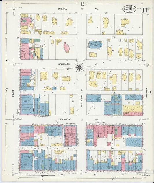 Sanborn Fire Insurance Map from Kankakee, Kankakee County, Illinois (1907), Sheet #0011 - Historic Sanborn Fire Insurance Map Print, vintage old map wall art, antique decor, genealogy gift, Illinois Illinois map