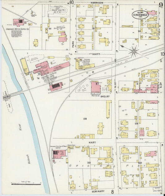 Sanborn Fire Insurance Map from Vincennes, Knox County, Indiana (1897), Sheet #0009 - Historic Sanborn Fire Insurance Map Print, vintage old map wall art, antique decor, genealogy gift, Indiana Indiana map