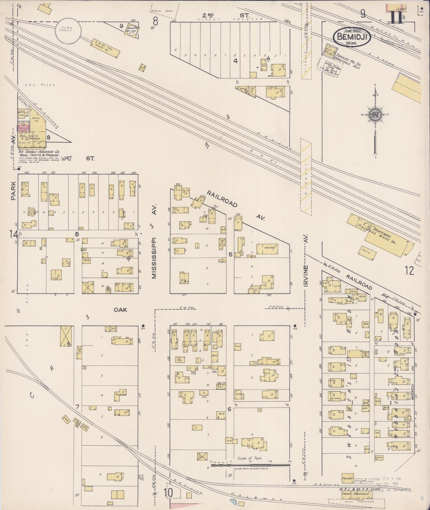 Sanborn Fire Insurance Map from Bemidji, Beltrami County, Minnesota (1922), Sheet #0011 - Complete Map Set gallery image, historic Sanborn map, vintage wall art, Minnesota Minnesota
