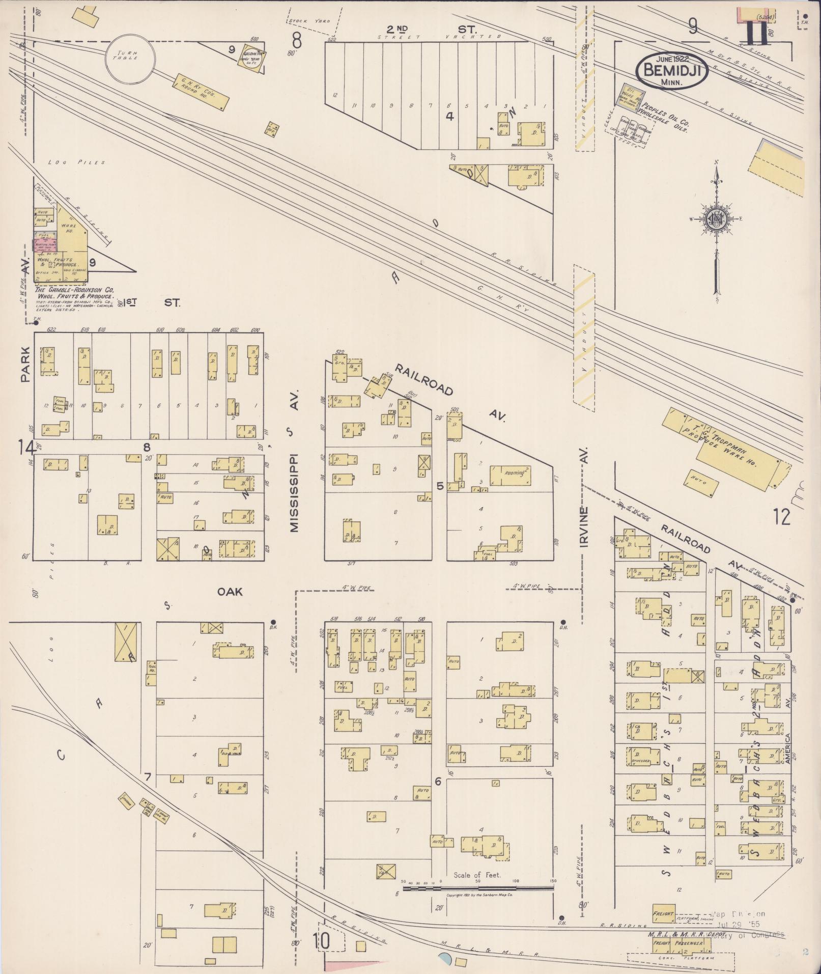 Sanborn Fire Insurance Map from Bemidji, Beltrami County, Minnesota (1922), Sheet #0011 - Complete Map Set gallery image, historic Sanborn map, vintage wall art, Minnesota Minnesota