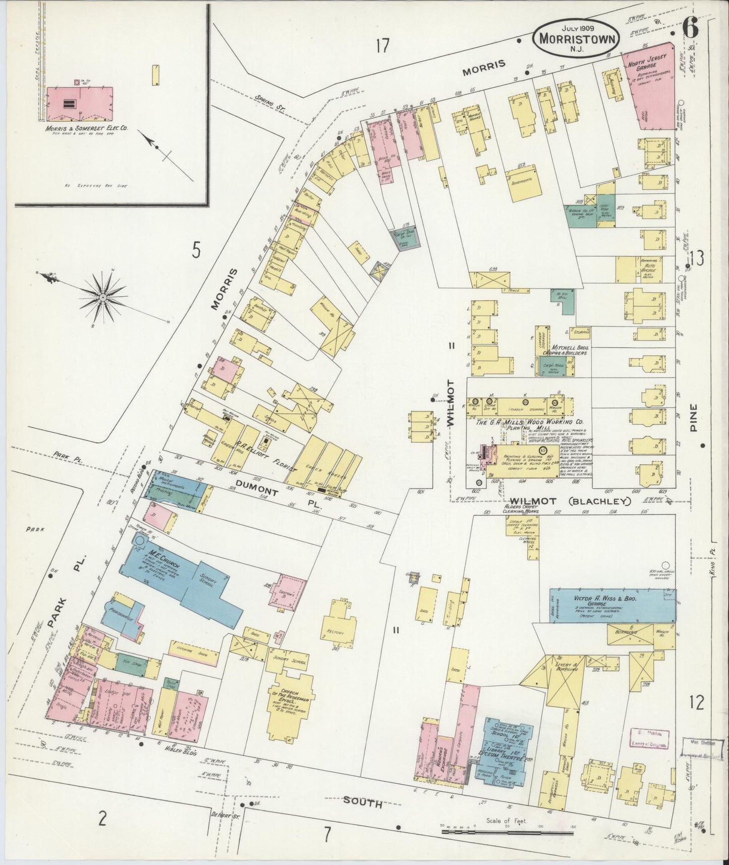Sanborn Fire Insurance Map from Morristown, Morris County, New Jersey (1909), Sheet #0006 - Complete Map Set gallery image, historic Sanborn map, vintage wall art, New Jersey New Jersey