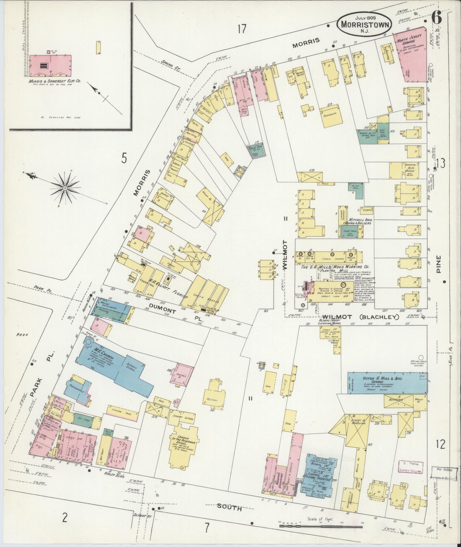 Sanborn Fire Insurance Map from Morristown, Morris County, New Jersey (1909), Sheet #0006 - Complete Map Set gallery image, historic Sanborn map, vintage wall art, New Jersey New Jersey