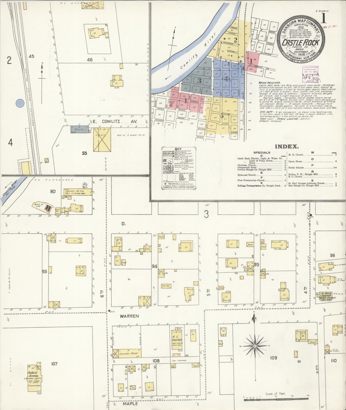 Sanborn Fire Insurance Map from Castle Rock, Cowlitz County, Washington (1908), Sheet #0001 - Complete Map Set gallery image, historic Sanborn map, vintage wall art, Washington Washington