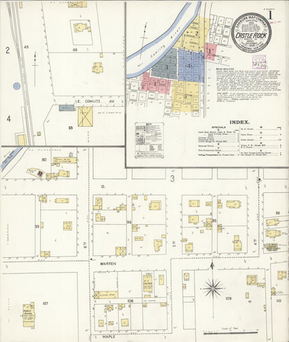 Sanborn Fire Insurance Map from Castle Rock, Cowlitz County, Washington (1908), Sheet #0001 - Complete Map Set gallery image, historic Sanborn map, vintage wall art, Washington Washington