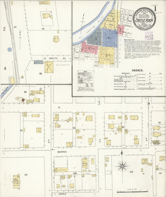 Sanborn Fire Insurance Map from Castle Rock, Cowlitz County, Washington (1908), Sheet #0001 - Complete Map Set gallery image, historic Sanborn map, vintage wall art, Washington Washington
