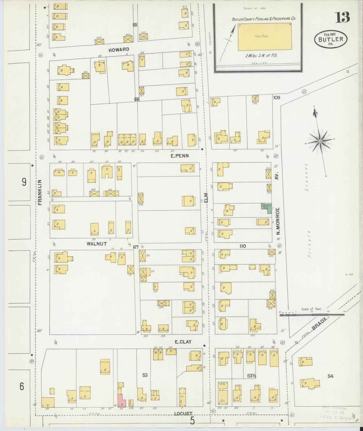 Sanborn Fire Insurance Map from Butler, Butler County, Pennsylvania (1901), Sheet #0013 - Historic Sanborn Fire Insurance Map Print, vintage old map wall art, antique decor, genealogy gift, Pennsylvania Pennsylvania map