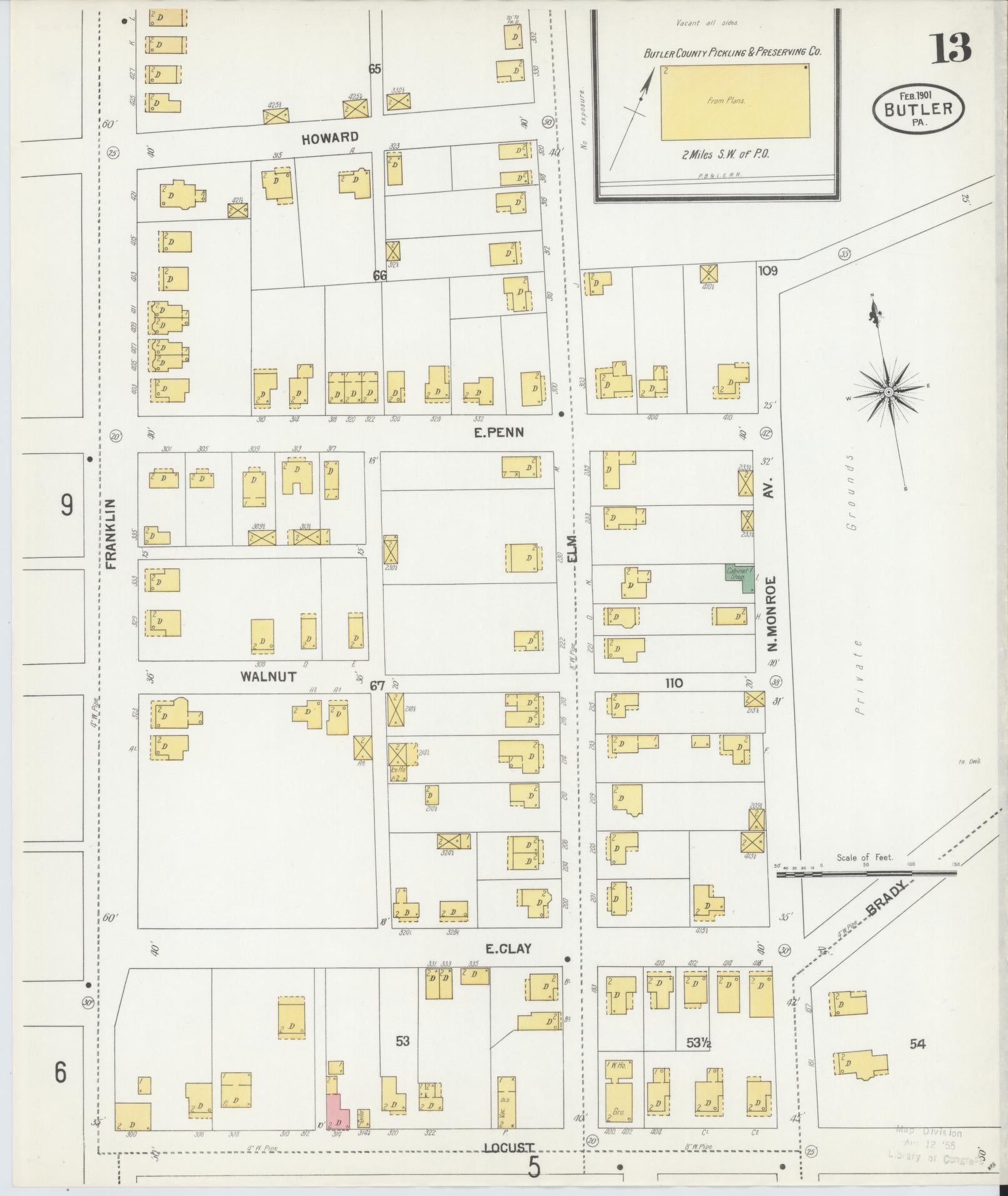 Sanborn Fire Insurance Map from Butler, Butler County, Pennsylvania (1901), Sheet #0013 - Historic Sanborn Fire Insurance Map Print, vintage old map wall art, antique decor, genealogy gift, Pennsylvania Pennsylvania map