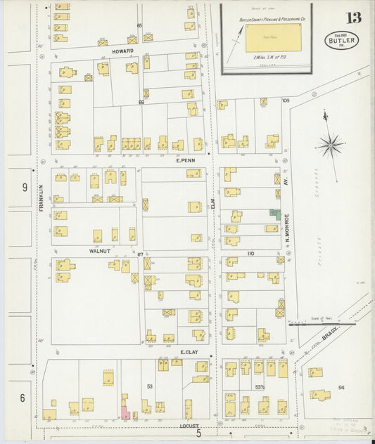 Sanborn Fire Insurance Map from Butler, Butler County, Pennsylvania (1901), Sheet #0013 - Historic Sanborn Fire Insurance Map Print, vintage old map wall art, antique decor, genealogy gift, Pennsylvania Pennsylvania map