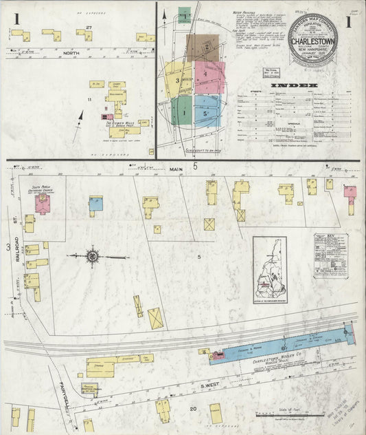 Sanborn Fire Insurance Map from Charlestown, Sullivan County, New Hampshire (1924), Sheet #0001 - Complete Map Set gallery image, historic Sanborn map, vintage wall art, New Hampshire New Hampshire