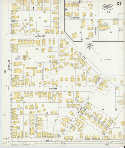 Sanborn Fire Insurance Map from Key West, Monroe County, Florida (1899), Sheet #0013 - Historic Sanborn Fire Insurance Map Print, vintage old map wall art, antique decor, genealogy gift, Florida Florida map