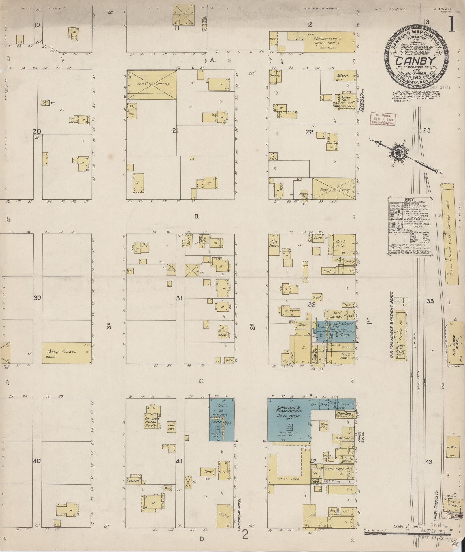 Sanborn Fire Insurance Map from Canby, Clackamas County, Oregon (1913), Sheet #0001 - Complete Map Set gallery image, historic Sanborn map, vintage wall art, Oregon Oregon