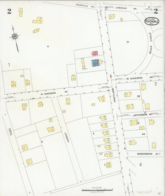 Sanborn Fire Insurance Map from Riverdale, Prince Georges County, Maryland (1924), Sheet #0002 - Historic Sanborn Fire Insurance Map Print, vintage old map wall art