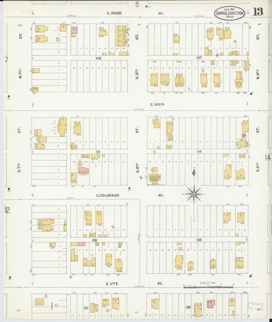 Sanborn Fire Insurance Map from Grand Junction, Mesa County, Colorado (1904), Sheet #0013 - Historic Sanborn Fire Insurance Map Print, vintage old map wall art, antique decor, genealogy gift, Colorado Colorado map
