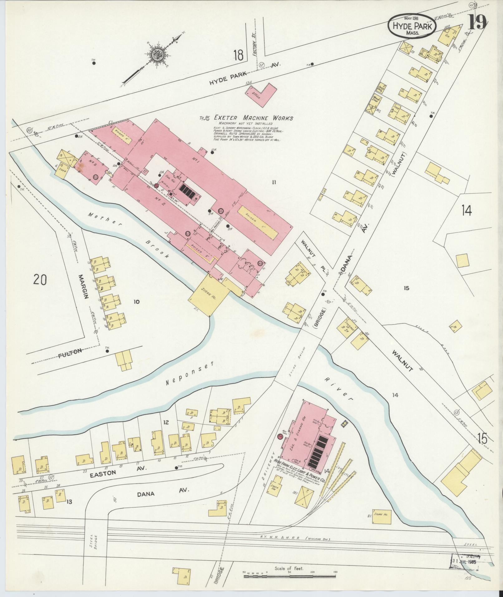 Sanborn Fire Insurance Map from Hyde Park, Norfolk County, Massachusetts (1911), Sheet #0019 - Historic Sanborn Fire Insurance Map Print, vintage old map wall art, antique decor, genealogy gift, Massachusetts Massachusetts map