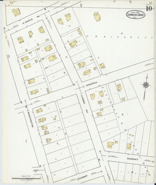 Sanborn Fire Insurance Map from Downers Grove, Dupage County, Illinois (1921), Sheet #0010 - Historic Sanborn Fire Insurance Map Print, vintage old map wall art, antique decor, genealogy gift, Illinois Illinois map